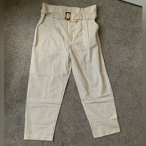 Taupe and white wide legged pants with belt from East Star (size 6 US)